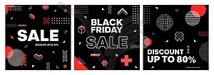 Black Friday sale abstract banners, Memphis shapes - vector image