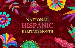 Hispanic heritage month banner with flowers frame - vector clip art