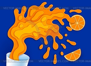 Paper cut orange juice splash, 3d splashing - vector clipart / vector image