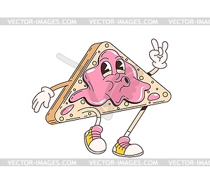 Cartoon retro groovy toast character with jam - vector image