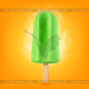 Steaming fruit ice ice cream stick, green popsicle - vector clipart