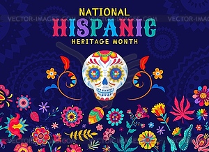 Calavera sugar skull, national Hispanic heritage - vector image