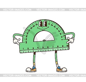 Retro groovy protractor ruler old school character - vector image