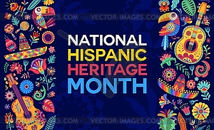 Hispanic heritage month banner with ethnic decor - vector image