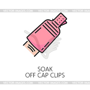 Nail manicure service line icon with soak clip - stock vector clipart