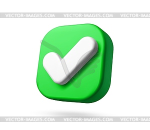 3D check icon, checklist tick, done mark button - vector image