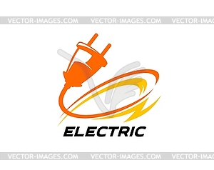 Electric energy icon of lightning, cable and plug - vector image