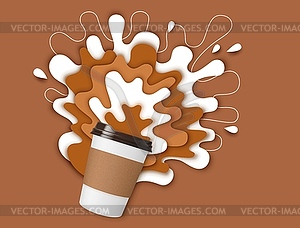 Paper cut coffee with milk cream and drink splash - royalty-free vector image