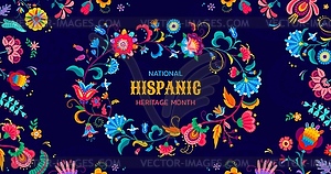 National Hispanic heritage month, flowers frame - vector clipart