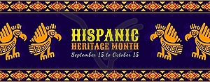 Aztec bird totem on hispanic heritage month banner - vector image