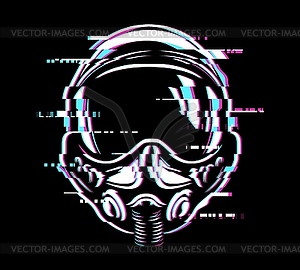 Pilot helmet glitch, retro cyberpunk 80s style - vector clipart
