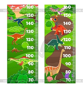 Kids height chart ruler with prehistoric dinosaurs - vector EPS clipart