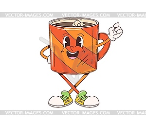 Groovy retro cartoon coffee cup funky character - vector image