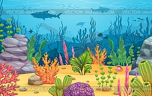 Водоросли морские водоросли на подводном донном игровом ландшафте - векторное графическое изображение