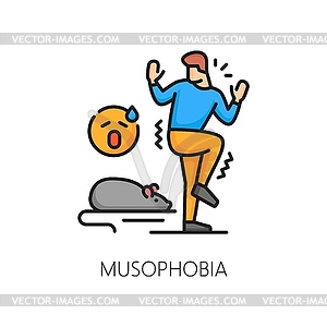 Musophobia phobia, psychology problem line icon - vector clip art