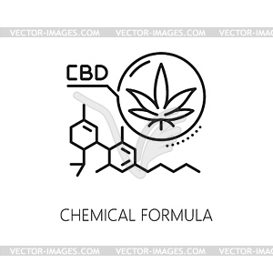 Каннабис марихуана, значок линии химической формулы CBD - векторный графический клипарт