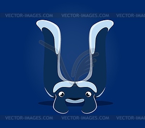 Underwater sea animals font, letter U manta ray - vector image