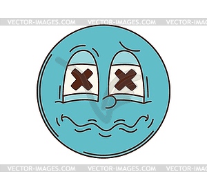 Cartoon retro hippie groovy unhappy face emoji - vector clipart