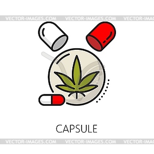 Medical cannabis capsule color thin line icon - vector clip art