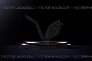 Black podium stage with golden borders 3d - vector image