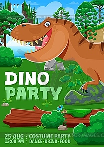 Kids party flyer with t rex dinosaur character - vector EPS clipart