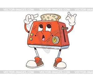 Cartoon groovy retro toaster character, funky face - vector clipart