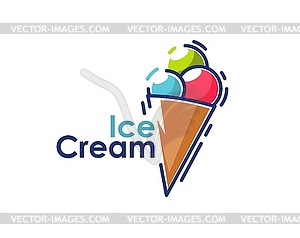 Scoop gelato dessert, ice cream waffle cone icon - vector clip art