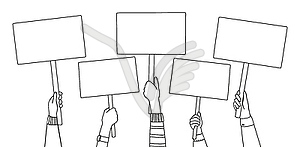 Protest demonstration hands with banners and signs - vector image