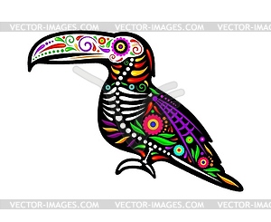 Mexican toucan bird animal day of dead tattoo - vector clipart