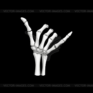 Skeleton hand making hang loose, surf, shaka sign - vector image