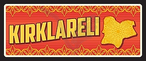 Kirklareli Turkish province, old travel plate - vector image