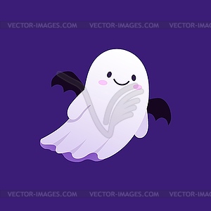 Halloween kawaii ghost character with bat wings - vector image