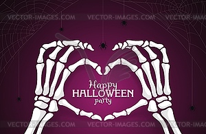 Halloween skeleton hands with heart for holiday - vector image