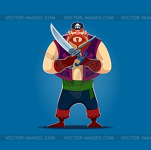 Cartoon pirate or corsair with gun and saber - color vector clipart