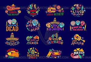Mexican holiday lettering icons, fiesta typography - vector clipart