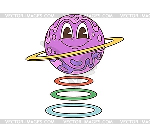 Cartoon retro groovy hippie planet character - vector clip art