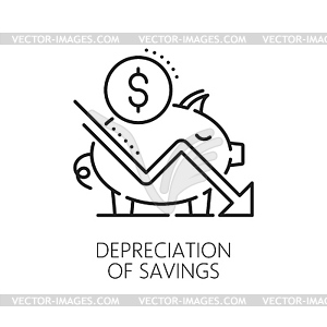 Economic crisis line icon of savings depreciation - vector image