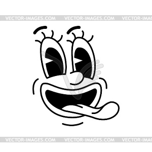 Cartoon funny comic groovy face with tongue - vector clip art