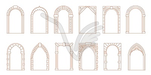 Арочные оконные и дверные рамы, дверные проемы в стиле ар-деко - векторный графический клипарт
