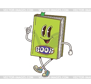 Cartoon retro groovy book or textbook character - vector image