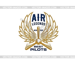 Airline and aircraft aviation icon with gold wings - vector clip art