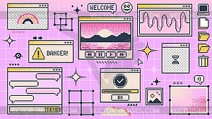 Ретро компьютер y2k интерфейс окна страницы экрана ПК Retro y2k computer - векторный рисунок