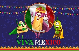 Да здравствует Мексика, мультяшный баннер Текс-Мекс мексиканской кухни - стоковый клипарт