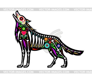 Mexican coyote animal tattoo, day of dead - vector image