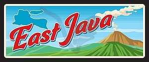 East Java Indonesia, old travel plate sign - vector clipart