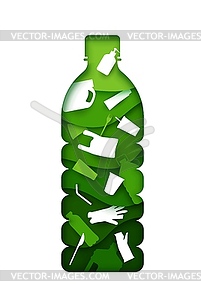 Green recycle bottle paper cut silhouette, ecology - color vector clipart