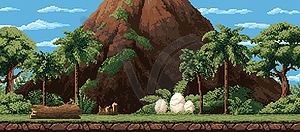 8 bit pixel game tropical forest volcano landscape - vector image