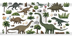 8 bit pixel art prehistoric dinosaurs, game assets - vector clipart