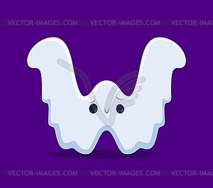 Halloween font, letter W ghost or boo monster - vector image