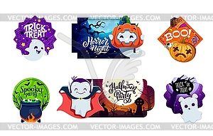 Halloween holiday stickers with funny characters - vector clipart